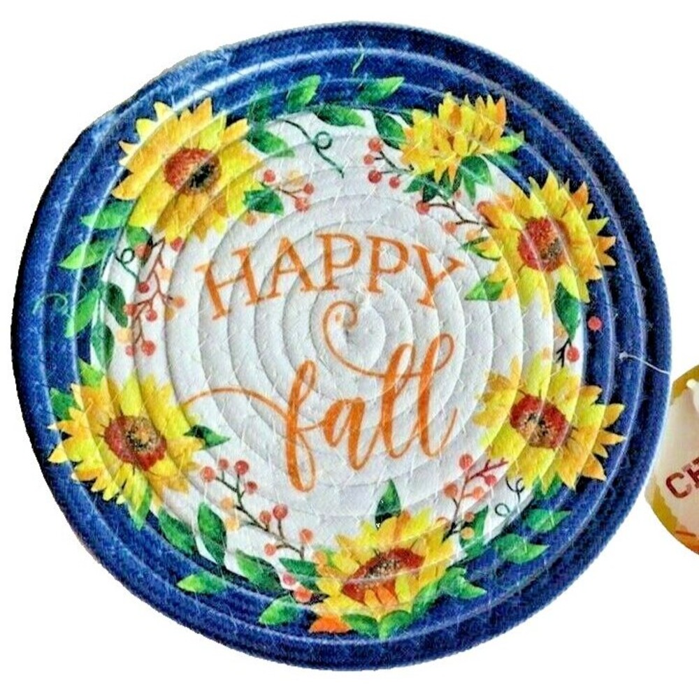 Nantucket Thanksgiving Trivet Sunflowers Hot Pad Happy Fall Braided 9" Harvest